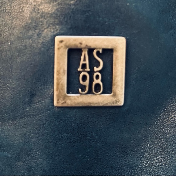 NWT A.S. 98 leather unisex Ocean Blue with black trim zipper satchel bag - Picture 4 of 13